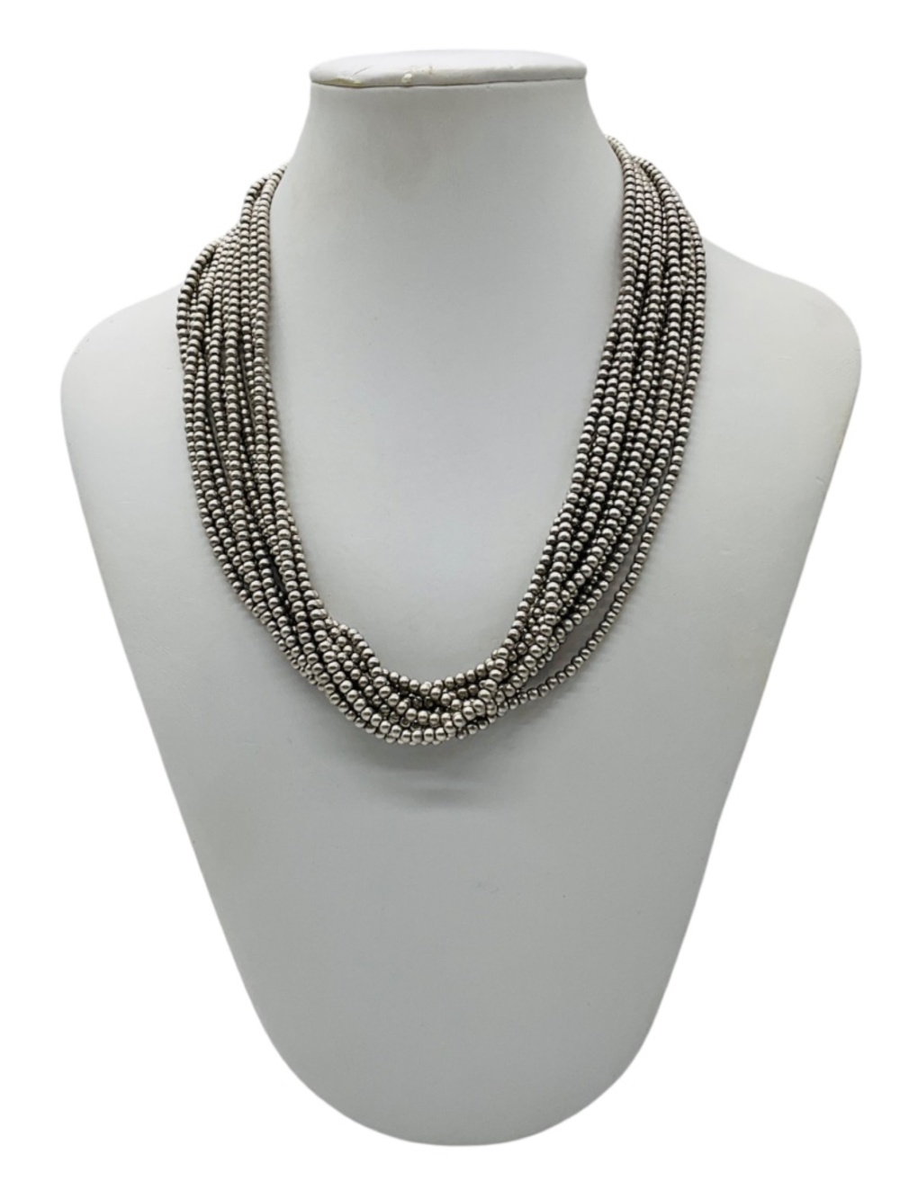 TIFFANY & CO. STERLING SILVER BEADED MULTI STRAND TORSADE COLLAR NECKLACE